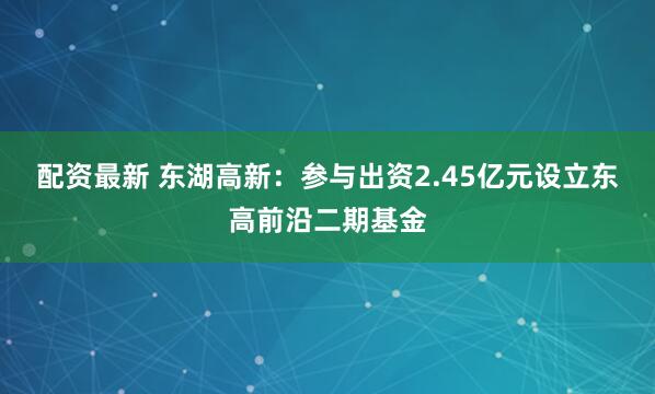 配资最新 东湖高新：参与出资2.45亿元设立东高前沿二期基金