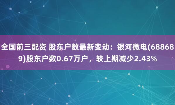 全国前三配资 股东户数最新变动：银河微电(688689)股东户数0.67万户，较上期减少2.43%